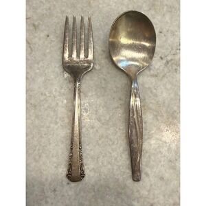 Oneida WM Rogers & Son Silver plate mini Flatware Fork and Spoon Vintage Set 4"